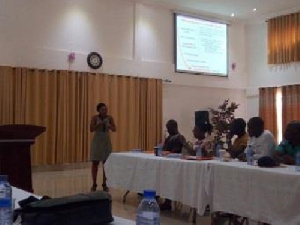 Anita Akumia addressing some participants at the training workshop