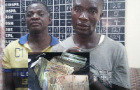 The suspected robbers and the money