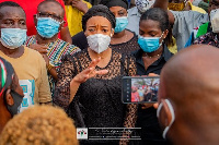 NDC MP for Klottey Korle constituency Zanetor Agyeman-Rawlings, speaking to the traders