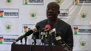 Kojo Oppong-Nkrumah addressing the media