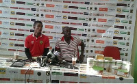 Coach Michael Osei during the post-match interview