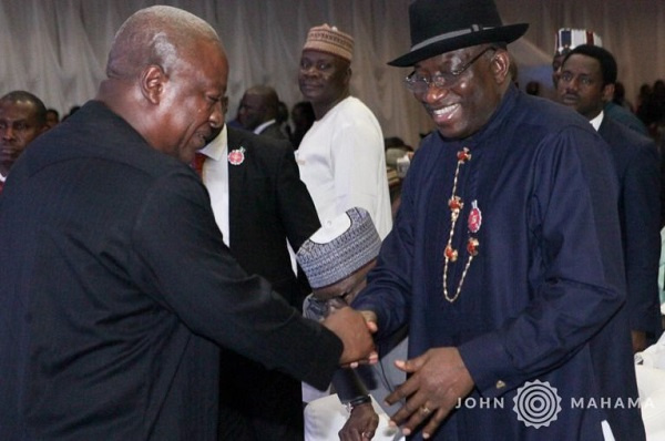 Former President Mahama and Goodluck Jonathan exchange pleasantries