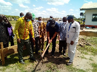 The MP for Adaklu Constituency, Hon. Kwame Governs Agbodza cutting the sod for construction