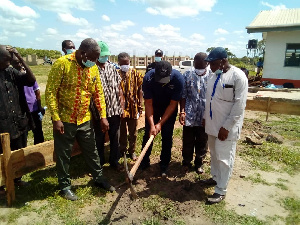 The MP for Adaklu Constituency, Hon. Kwame Governs Agbodza cutting the sod for construction