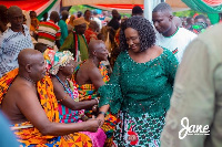 Prof Opoku-Agyemang exchanging pleasantries with the Agon Nyarkrom chief