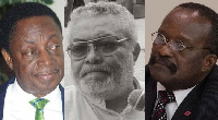 L-R: Dr Kwabena Duffuor, Jerry John Rawlings and Kwesi Ahwoi