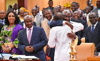 Finance Minister got a hug from Veep Mahamudu Bawumia after delivering the budget statement