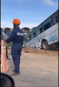 The bus landed in a ditch