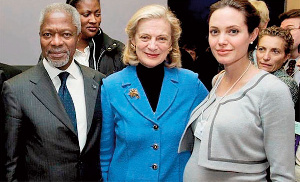 The late Kofi Annan with Angelina Jolie (right) and others