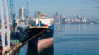 A ship docked at the port of Dar es Salaam in Tanzania