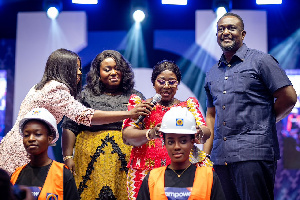 The ECG boss with Chief of Staff Frema Osei-Opare and Maataa Opare of ECG Power Ladies