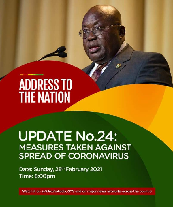 President Akufo-Addo's address will be streamed live on www.ghanaweb.com