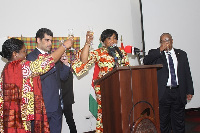 Micheal Ashwin Adhin with Sherly Ayorkor Botcway and others proposing a toast