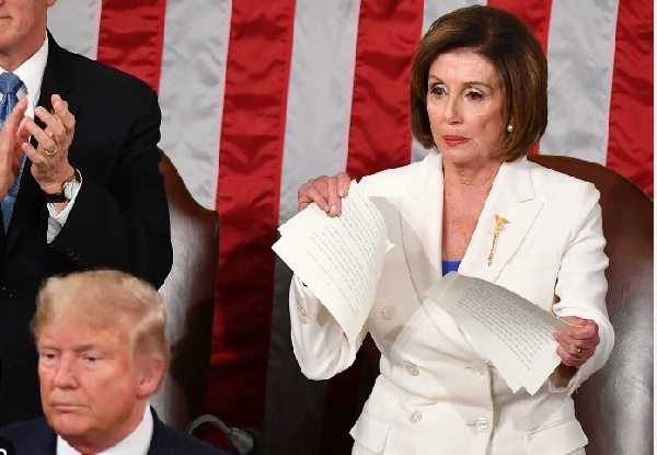 Speaker Pelosi ripping Trumps 2020 SOTU in his presence | File photo