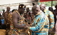 Chief of Breman Essiam, Odeifuor Afoakwa III exchanging pleasantries with President Nana Akufo-Addo