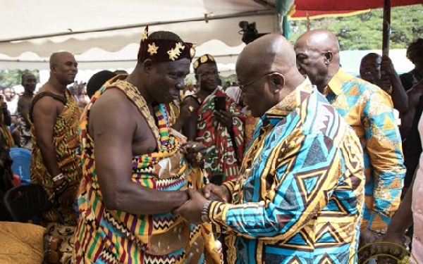 Chief of Breman Essiam, Odeifuor Afoakwa III exchanging pleasantries with President Nana Akufo-Addo