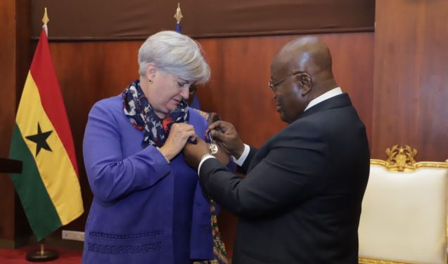 Akufo-Addo awarded the departing ambassador with a gold medal