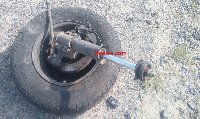 A tyre of one of the Sprinter buses involved in the early Sunday accident