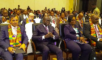 Godfred Dame (middle) sitting next to Tiwaa Addo-Danquah, Director of EOCO