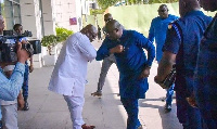 Dr. Mahamudu Bawumia expressing his COVID-19 greeting with Ken Ashigbey