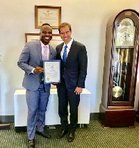 2018 Winter Olympic Games, Akwesi Frimpong with Mayor Luke Bronin from Hartford, Connecticut