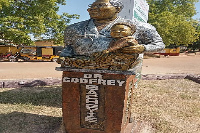 The statue was mounted in honor of Godfrey S. Bacheyie a philanthropist