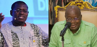 Bright Simons (left), President Nana Addo Dankwa Akufo-Addo (right)