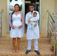 Joyce Dzidzor Mensah with her new husband and son