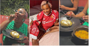 DJ Cuppy eats pounded yam plated with gold to cure headache