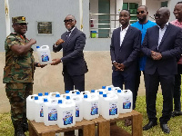 Ghana Armed Forces receiving their share of the sanitizers