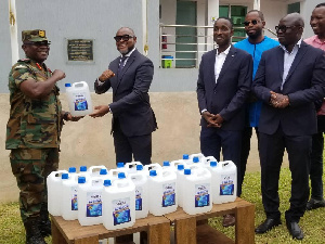 Ghana Armed Forces receiving their share of the sanitizers