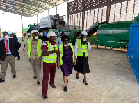 Sanitation Minister, Cecilia Dapaah, inspecting the composting and recycling facility