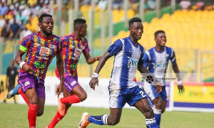 Hearts of Oak defender, Mohammed Alhassan in action against Great Olympics