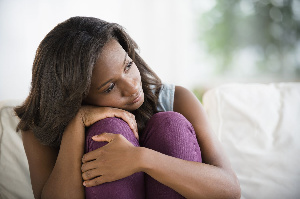 Black Woman Hugging Her Knees Couple 