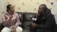 Matilda Agyapomaa interacting with SVTV Africa's DJ Nyaami