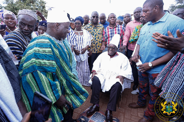 President Akufo-Addo interacting with others when he made a visit to the Mamprugu District