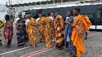 Black Stars players in Kente