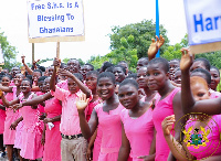 Some students line up to express their appreciation to President Akufo-Addo