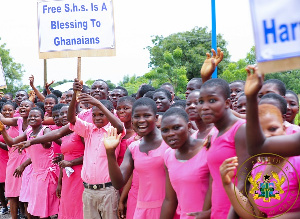 Some students line up to express their appreciation to President Akufo-Addo