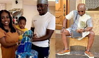 Broadcaster, Nana Aba Anamoah (L), his son (in white) and Osebo the Zaraman (R)