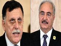 It is hoped Al-Sarraj, left, and Haftar, right, will sign the ceasefire agreement in Moscow