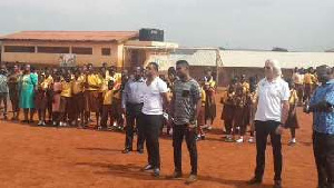 Eto'o at the Kotobabi school in Accra