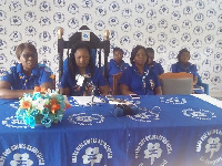 Chief Commissioner Ofori-Kissi (middle) , flanked by her deputies, addressing the media.