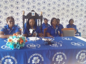 Chief Commissioner Ofori-Kissi (middle) , flanked by her deputies, addressing the media.