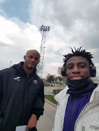 Ghanaian midfielder Christian Nfodjo with Anderlecht coach Vincent Kompany