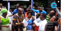 Kojo Oppong Nkrumah dances with his constituents at the launch of scholarship scheme