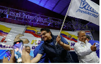 Villavicencio greets supporters at a rally in Quito, Ecuador, on August 9, 2023