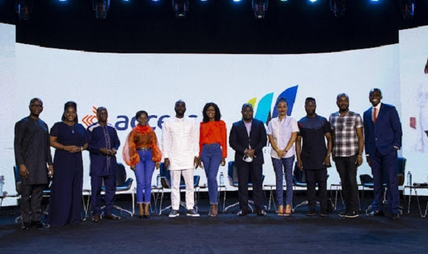 Olumide Olatunji, MD of Access Bank (in white) with Access Bank team and casts of the series