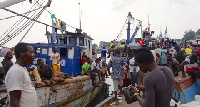 Some fishermen at the Bosumtwi-Sam Fishing harbour