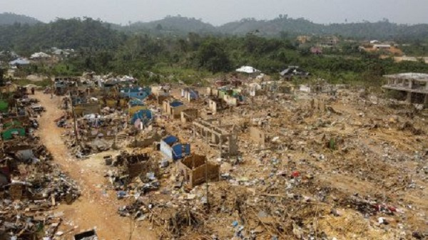 An aerial view of Apiate after the explosion